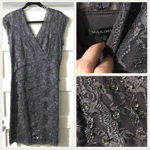 Marina lace layered sequence dress